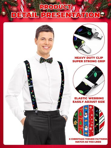 6 Pcs Mens Christmas Suspenders Adults Candy Gingerbread Snowman Suspenders in Saudi Arabia