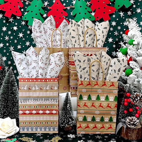 LIAPAWPAW Christmas Tissue Paper, 60 Sheets Metallic Rose Gold Tissue Paper for Gift Bags Packing, Pretty Deer Snowflake Gift Wrapping Tissue Paper for Xmas Winter New Year Holiday Party Decor,20x14in in Saudi Arabia