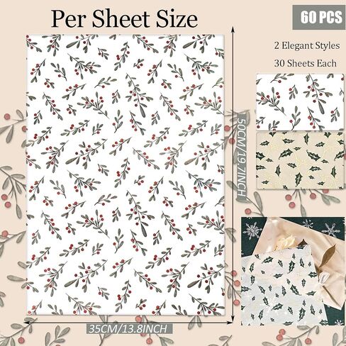 LIAPAWPAW Christmas Tissue Paper, 60 Sheets Metallic Rose Gold Tissue Paper for Gift Bags Packing, Pretty Deer Snowflake Gift Wrapping Tissue Paper for Xmas Winter New Year Holiday Party Decor,20x14in in Saudi Arabia