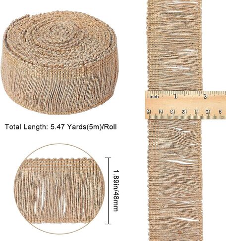 GORGECRAFT 5.5 Yards 1.46" Wide Burlap Fringe Tassel Trim Jute Lace Sewing Chainette Fringe Fibre Trimmings Flat Jute Cord Hemp Rope Brush Basic Trim for Christmas Decor Latin Dance Wedding Dress DIY in Saudi Arabia