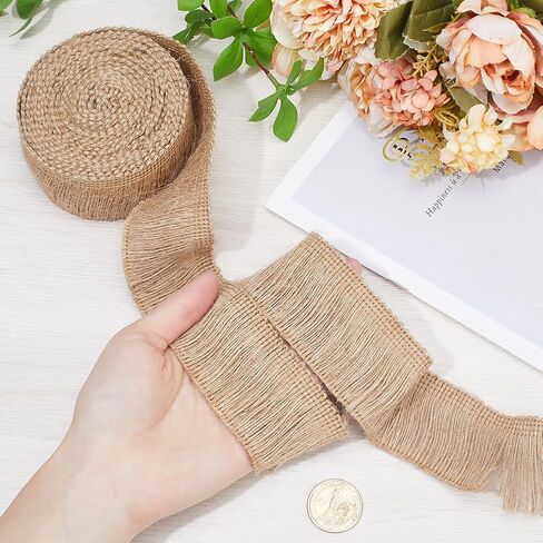 GORGECRAFT 5.5 Yards 1.46" Wide Burlap Fringe Tassel Trim Jute Lace Sewing Chainette Fringe Fibre Trimmings Flat Jute Cord Hemp Rope Brush Basic Trim for Christmas Decor Latin Dance Wedding Dress DIY in Saudi Arabia