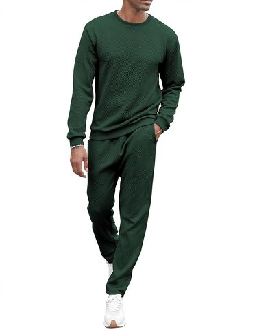 Babioboa Men's Tracksuit Knit Jacquard 2 Piece Long Sleeve Pullover Jogging Tracksuit Athletic running Casual Sportswear in Saudi Arabia