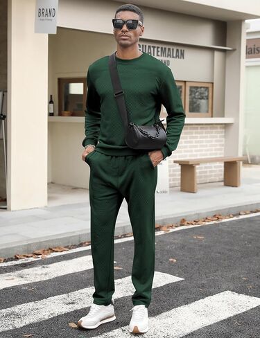 Babioboa Men's Tracksuit Knit Jacquard 2 Piece Long Sleeve Pullover Jogging Tracksuit Athletic running Casual Sportswear in Saudi Arabia