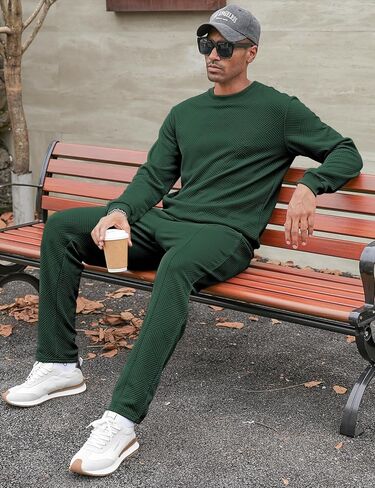 Babioboa Men's Tracksuit Knit Jacquard 2 Piece Long Sleeve Pullover Jogging Tracksuit Athletic running Casual Sportswear in Saudi Arabia