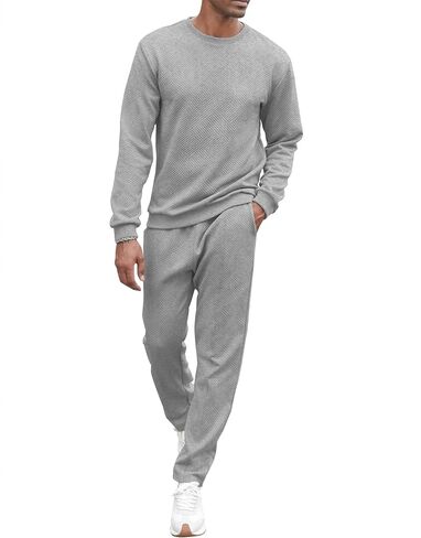 Babioboa Men's Tracksuit Knit Jacquard 2 Piece Long Sleeve Pullover Jogging Tracksuit Athletic running Casual Sportswear in Saudi Arabia