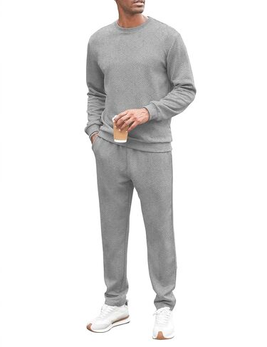 Babioboa Men's Tracksuit Knit Jacquard 2 Piece Long Sleeve Pullover Jogging Tracksuit Athletic running Casual Sportswear in Saudi Arabia