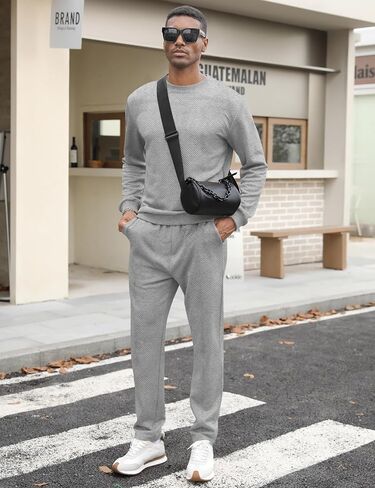 Babioboa Men's Tracksuit Knit Jacquard 2 Piece Long Sleeve Pullover Jogging Tracksuit Athletic running Casual Sportswear in Saudi Arabia
