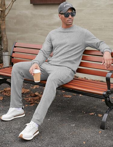 Babioboa Men's Tracksuit Knit Jacquard 2 Piece Long Sleeve Pullover Jogging Tracksuit Athletic running Casual Sportswear in Saudi Arabia
