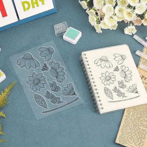 طوابع ORIGACH عباد الشمس الشفافة باقة عباد الشمس من السيليكون طوابع قابلة لإعادة الاستخدام لصنع البطاقات، سجل القصاصات بنفسك، تزيين ألبوم الصور، 6.3 × 4.3 بوصة in Kuwait