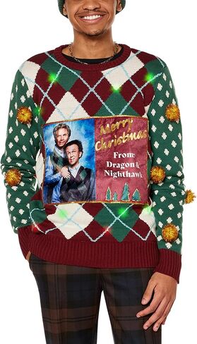 Spencer’s Step Brothers Light-Up Merry Christmas Dragon and Nighthawk Christmas Sweater | Officially Licensed in Saudi Arabia