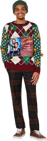 Spencer’s Step Brothers Light-Up Merry Christmas Dragon and Nighthawk Christmas Sweater | Officially Licensed in Saudi Arabia