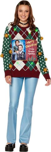 Spencer’s Step Brothers Light-Up Merry Christmas Dragon and Nighthawk Christmas Sweater | Officially Licensed in Saudi Arabia
