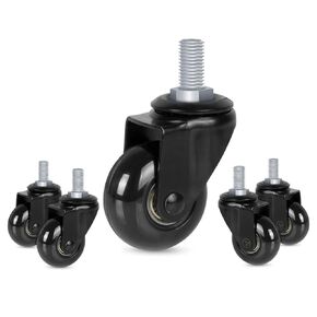 Hirate 5 Pack Office Chair Casters with 3/8"-16UNC Threaded Stem(English Unit), 2" Soft Swivel Stem Gaming Chairs Casters Replacement Smooth Rolling Safe for Hardwood Tile Floors