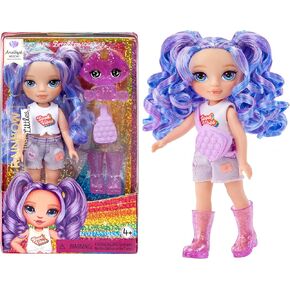 Rainbow High Littles – Amethyst Willow, Purple 5.5" Posable Small Doll with Purse, Magical Pet Dog, Girls Toy Gift, Kids Ages 4-12 Years