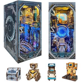 Book Nook Kit for Adults, DIY Miniature Dollhouse Booknook Kit with Led Light & Dust Baffle, 3D Wooden Bookshelf Puzzle Booknook Insert Decor Crafts for Adults Teen Gifts (Planetary ERA)