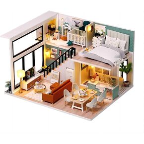 طقم منزل مصغر من OZJAY DIY، طقم منزل صغير مع غطاء مقاوم للغبار وأدوات صغيرة، طقم مصغر لبيت الدمى الخشبي DIY للبالغين في سن المراهقة، مصنوعات خشبية صغيرة نموذج سحري، ديكور المنزل - روح سحرية