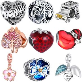 9 Pack Plated Silver Spacer Beads Charms fit Pandora Bracelet Dangle Set