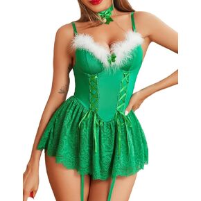 Avidlove Lingerie for Women Christmas Outfits Lace Babydoll Sexy Santa Dress V neck Sleepwear Nightie S-XXL