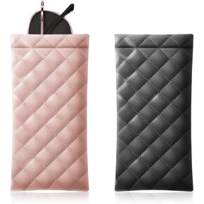 2 Piece Soft Sunglass Case PU Leather Squeeze Top Eyeglass Case Portable Sunglass Pouch Organizer Bag