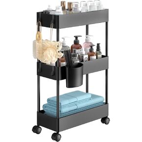 Pipishell Slim Storage Cart with Wheels, Bathroom Cart Organizer Bathroom Storage Small, Rolling Cart for Bathroom, Laundry Room, Kitchen, Narrow Space, Black PIUC04