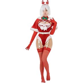 ملابس داخلية نسائية من MEOWCOS لعيد الميلاد من قطعة واحدة مع رأس قصير وقفازات وجوارب الفخذ للنساء in Kuwait