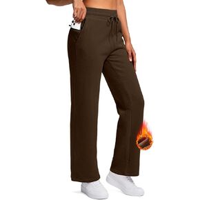 Women's Cotton Fleece Lined Straight leg Sweatpants with 3 Pocket 29" High Waisted Warm Sweatpants for Women