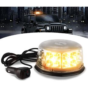 Beacon LED Strobe Light, 14 Flash Modes 32 LED Automotive Emergency Strobe Lights 12-24V Warning Lights with Magnet Base Mount for Engineering Vehicles, Private Cars, School Buses, Police Car (Amber)
