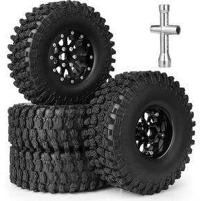1/10 RC Crawler 1.9 Aluminum Beadlock Wheels and Tires 120mm Soft Great Grip for Traxxas TRX4 Axial SCX10 II III Redcat Gen 8 Built-in Steel Ring Weights