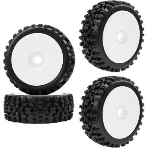 ShareGoo RC Hobby OD 4.72" 1/8 Scale RC Buggy Wheels & Rubber Tires 17mm Hex Rims Compatible with Arrma Typhon 3S 6S Kyosho Losi 8IGHT Traxxas Redcat HSP HPI 1/8 Scale Off Road Car Buggy (Green)