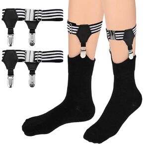Mens Sock Garters Mens Sock Suspenders Adjustable Non-Slip Sock Strap Suspenders for Stockings (Black and White)