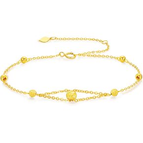 14K Solid Gold Diamond-cut Bead Bracelet for Women,Yellow Gold Ball Station Thin Bracelets Anklets Anniversary Christmas Birthday Mother’s Day Jewelry Gifts for Mom Wife Her 6.5''+1''+1''