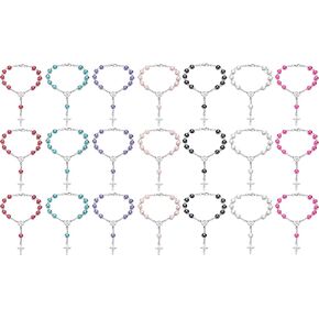 SZQCZB 21Pcs Small Catholic Rosary Bracelet for Women Men,Car Purse and Newborn Babies Prayer Beads for Baptism Christening, Prayer Room, Altar, Bulk Pack (7 Colors & Crucifix Designs)