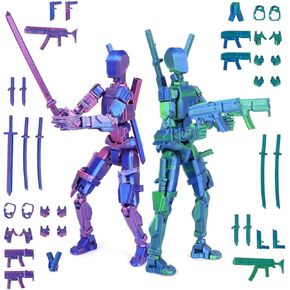 T13 Action Figure Set (Assembly Completed), 3D Printed Multi-Jointed, Titan 13 Action Figures, Multi-Articular Lucky Mobile Robot Nova T-13,Desktop Decorations for Game Lovers Toys (Purple/Green)