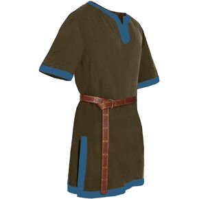 Mens Medieval Pirate Costumes Viking Tunic Shirt Renaissance Knight Warrior Cosplay LARP Halloween Tops with Belt