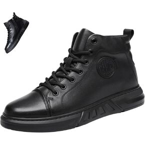Keilinia Men's Black High-top Leather Boots,2023 Fall/Winter New Round Toe Non-slip Side Zip Casual Business Dress Ankle Booties