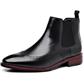 Men's Leather Wingtip Carving Dress Oxford Boots Fashion British Style Pointed Toe Elastic Band Slip On Chelsea Boots Casual Business Formal Ankle Boots