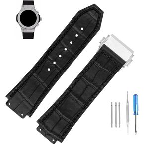Leather 25mm Watch Bands Compatible Fit for Hublot Big Bang 19mm*25mm*22mm Replacement Watch Strap Wirstband Bracelet For Men and Women(with metal buckle)