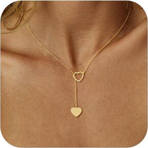 Lariat Gold Necklace for Women Trendy, Layered Dainty Long 14K Gold Plated Chain Pendant Necklace Cute CZ Y-Shaped Necklace Simple Waterproof Gold Jewelry Set for Women Gifts