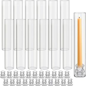 48 Pcs Glass Hurricane Candle Holders 12.6" Open Ended Glass Candleholder Tube Shape Bottomless and 2.2" Taper Clear Candlestick Holders for Wedding Table Centerpiece Festival Decoration