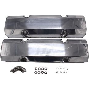 1 Set SHLPDFM Fabricated Aluminum Clear Coated Tall Valve Covers Without Breather Holes Fits for Small Block Chevy SBC 283 305 327 350 383 400 V8 Engines 1958-86