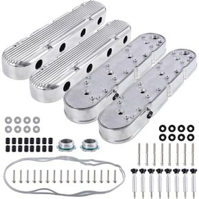 أغطية صمامات ذات زعانف من الألومنيوم المصبوب LS لسيارة Chevy Small Block SB V8 293 325 376 427 LS1 LS2 LS3 LS6 LS7، أغطية الصمامات مع حوامل وأغطية للملف - فضي