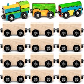 Lenwen 12 Pcs Kids Unpainted Magnetic Wooden Train Cars for Party Favors DIY Unpainted Train Cars Toys to Paint Friends Railway Track Birthday Party Theme Crafts Supplies