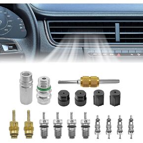 Air Conditioning Valve Core Kit for R12 or R134a | Teflon Seal Refrigeration A/C Air Conditioning Service Valve Car & HVAC AC Charging Port Seal Caps Kit (A/C System Cap & Valve Seal Kits)