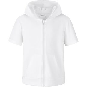 Spring&Gege Boys Lightweight Full Zip Hoodies Short Sleeve Hooded Sweatshirt (5-14 Years)