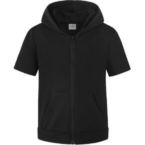 Spring&Gege Boys Lightweight Full Zip Hoodies Short Sleeve Hooded Sweatshirt (5-14 Years)