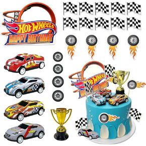 MEMOVAN Race Car Birthday Cake Decoration 24PCS Racing Car Cake Toppers Checkered Flag Car Cake Cupcake Decorations for for Man Boy Kid Racing Car Theme Birthday Supplies Party Favors