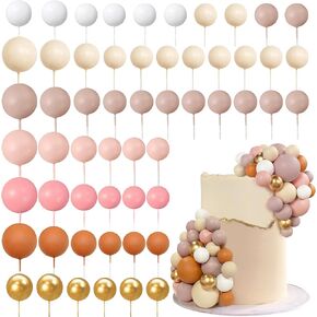 56 PCS Ball Cake Picks Colorful Ball Shaped Cake Topper Pearl Balls Cupcake Cake Insert Topper for Birthday Party Wedding Decoration Supplies Brown Series Seven Colors
