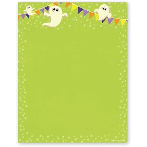 Classic Halloween Icons Party Letterhead / 50 Sheets 8.5" x 11" Spooky Pumpkin Ghost Bat Monster Design/Scary Purple Paper