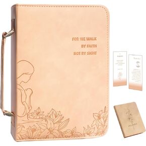 Bible Cover Case for Women, w/Notebook, PU Leather Bible Covers for Women Large Size, w/Detachable Wristlet Strap, Debossed Floral Bible Cases for Girls, Durable Spine Handle