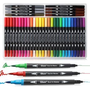 36 Colors Brush Markers,Fine Tip Markers,Dual Tip Art Markers Pens for Coloring Lettering Calligraphy Drawing Journaling Water Color Pens for Kids Adult Book Eggs Decorations Art Craft Kit Gift